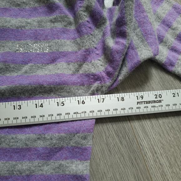 Y2K BCBG Hoodie Sweater Long Medium Purple Gray Stripe Angora Wool V Neck - Picture 5 of 9